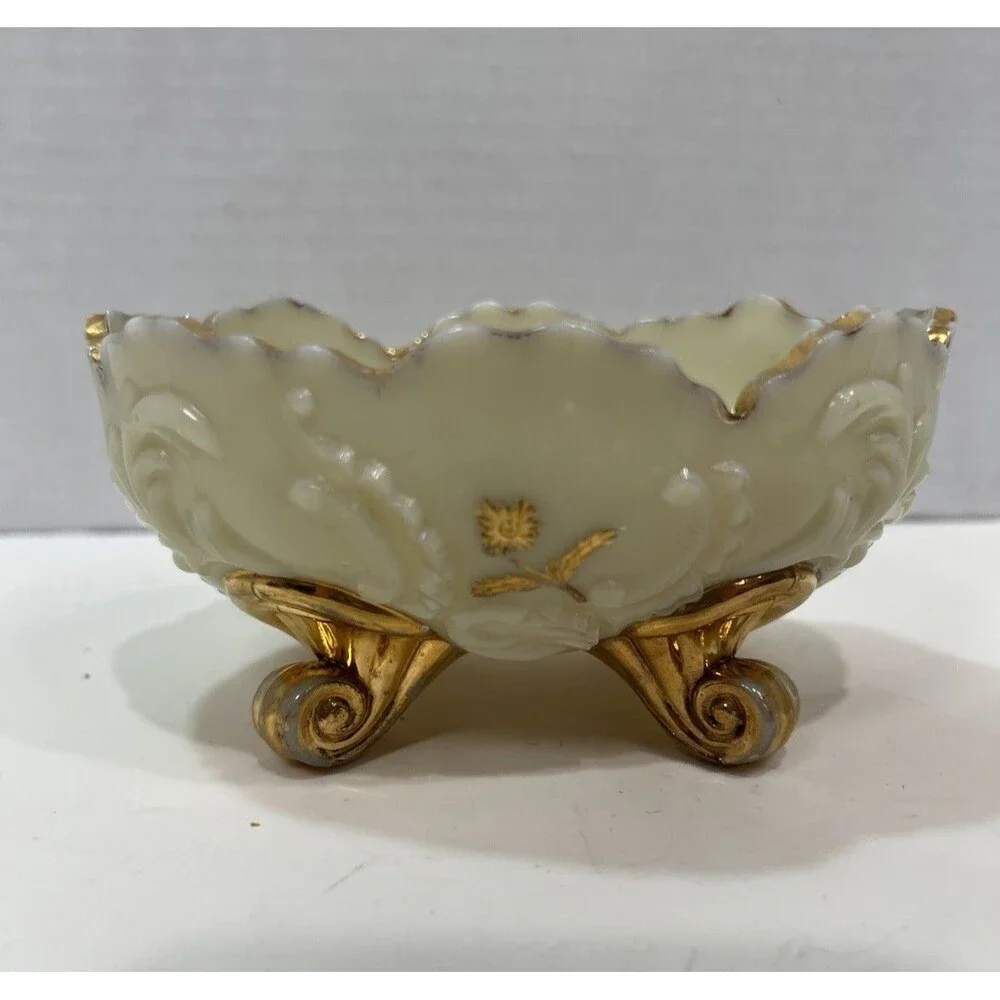 Antique Northwood Louis XV Custard Glass Footed Berry/Nut Bowl, 1898-1899 Gilded